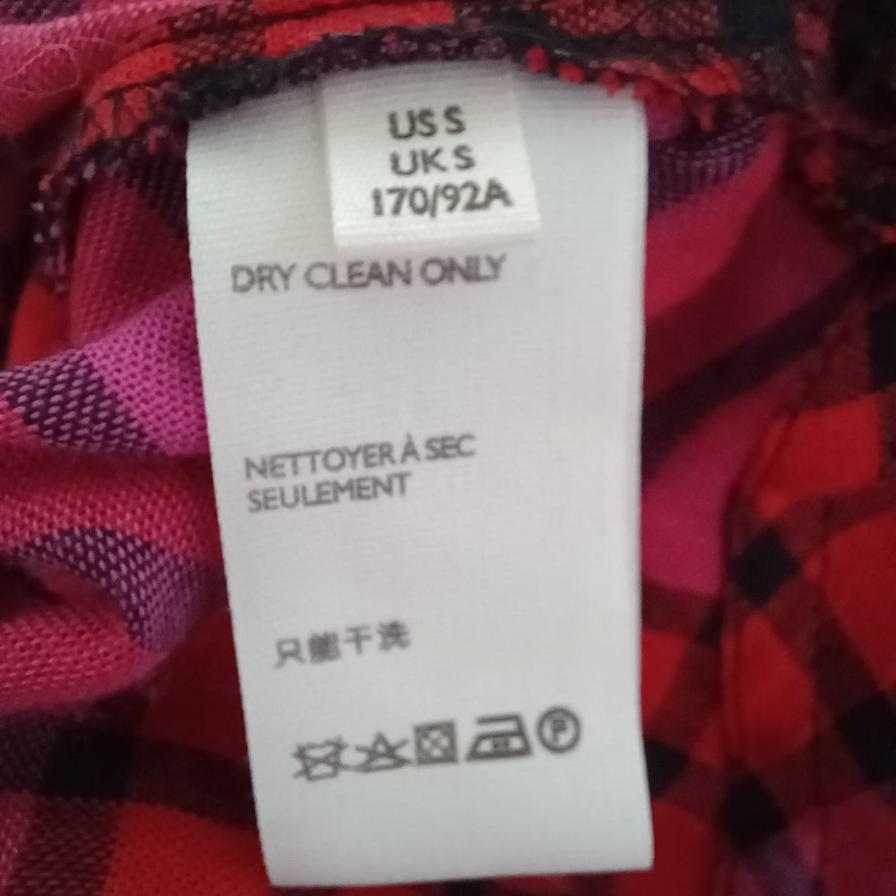 SOLD!--We The Free Pacific Dawn Pink Red Plaid Ruched Sleeve Shirt, Wool/ Small - Picture 8 of 9
